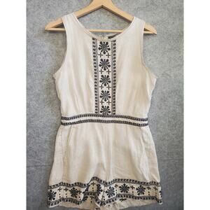 Women's Loft Size 2 Tan Linen Embroidered Romper